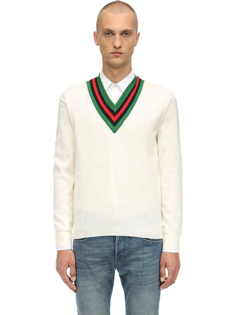 gucci wool v-neck sweater with web|Gucci V.